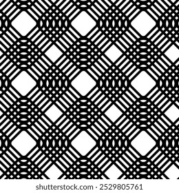 Abstract geometric pattern with squares, stripes, lines. Seamless vector background. White and black ornament. Modern graphic design.