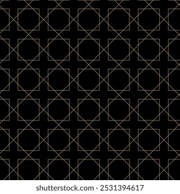 Padrão geométrico abstrato com quadrados, listras, linhas. Plano de fundo de vetor contínuo. Ornamento preto e dourado. Design gráfico moderno.