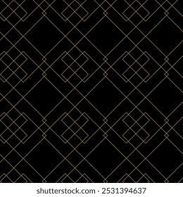 Abstract geometric pattern with squares, stripes, lines. Seamless vector background. Black and gold ornament. Modern graphic design.