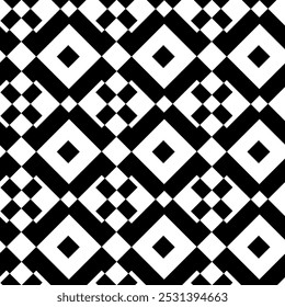 Abstract geometric pattern with squares, stripes, lines. Seamless vector background. White and black ornament. Modern graphic design.