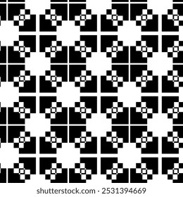 Abstract geometric pattern with squares, stripes, lines. Seamless vector background. White and black ornament. Modern graphic design.