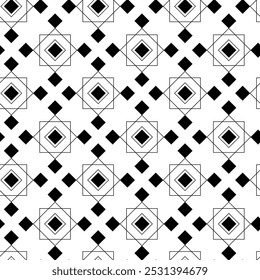 Abstract geometric pattern with squares, stripes, lines. Seamless vector background. White and black ornament. Modern graphic design.