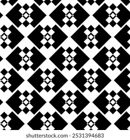 Padrão geométrico abstrato com quadrados, listras, linhas. Plano de fundo de vetor contínuo. Ornamento branco e preto. Design gráfico moderno.