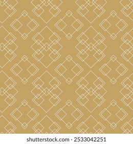 Padrão geométrico abstrato com quadrados, listras, linhas. Plano de fundo de vetor contínuo. Ornamento branco e dourado. Design gráfico moderno.