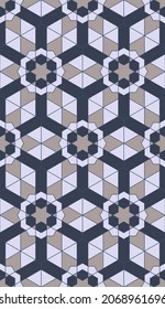 Abstract geometric pattern, stars, polygons. Very dark grayish blue. Dark blue. Light grayish blue. Dark grayish red.