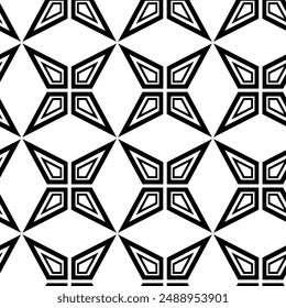 Abstractas patrón geométrico con estrellas, rayas, líneas. Fondo de Vector inconsútil. Adorno floral blanco y negro. Moderno Diseño gráfico reticulado.