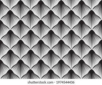 Abstract geometric pattern with stripe lines. Artistic fan shape floral ornamenal tile background. Black and white texture.