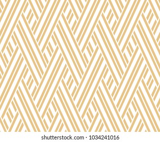 Abstract geometric pattern with stripes, lines. A seamless vector background. White and gold ornament
