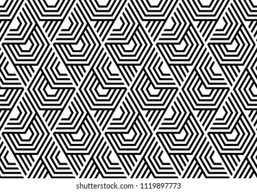 Abstract geometric pattern with stripes, lines. Seamless vector background. White and black ornament. Simple lattice graphic design