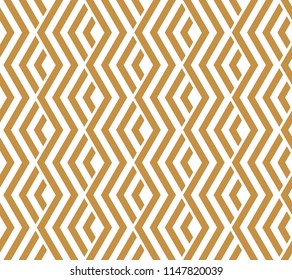 Abstract geometric pattern with stripes, lines. Seamless vector background. White and gold ornament. Simple lattice graphic design