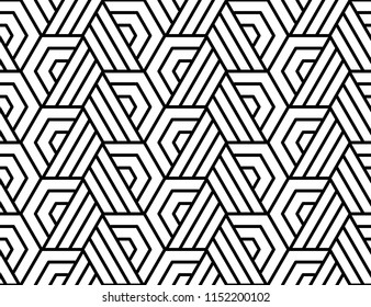 Abstract geometric pattern with stripes, lines. Seamless vector background. White and black ornament. Simple lattice graphic design