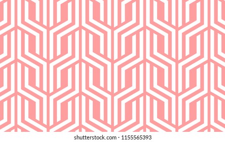 Abstract geometric pattern with stripes, lines. Seamless vector background. White and pink ornament. Simple lattice graphic design