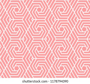Abstract geometric pattern with stripes, lines. Seamless vector background. White and pink ornament. Simple lattice graphic design