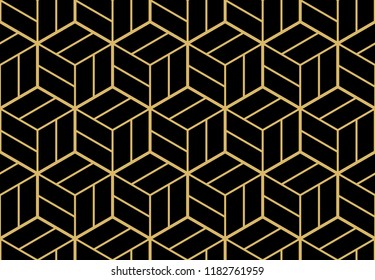Abstract geometric pattern with stripes, lines. Seamless vector background. Black and gold ornament. Simple lattice graphic design