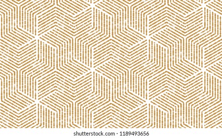 Abstract geometric pattern with stripes, lines. Seamless vector background. White and gold ornament. Simple lattice graphic design