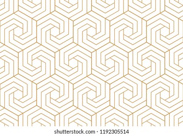 Abstract geometric pattern with stripes, lines. Seamless vector background. White and gold ornament. Simple lattice graphic design