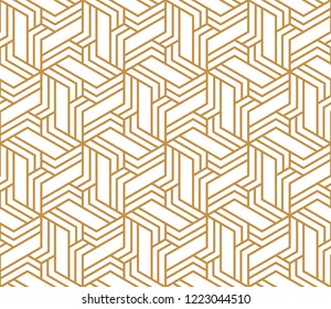 Abstract geometric pattern with stripes, lines. Seamless vector background. White and gold ornament. Simple lattice graphic design