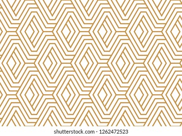 Abstract geometric pattern with stripes, lines. Seamless vector background. White and gold ornament. Simple lattice graphic design