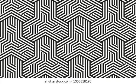 Abstract geometric pattern with stripes, lines. Seamless vector background. White and black ornament. Simple lattice graphic design