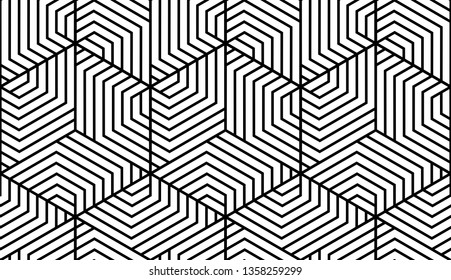 Abstract geometric pattern with stripes, lines. Seamless vector background. White and black ornament. Simple lattice graphic design
