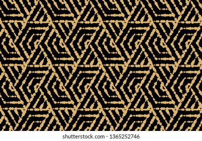 Abstract geometric pattern with stripes, lines. Seamless vector background. Gold and black ornament. Simple lattice graphic design