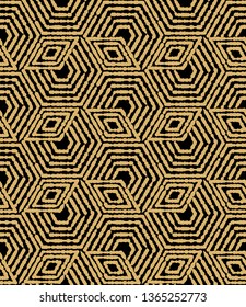 Abstract geometric pattern with stripes, lines. Seamless vector background. Gold and black ornament. Simple lattice graphic design
