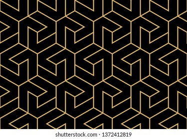 Abstract geometric pattern with stripes, lines. Seamless vector background. Gold and black ornament. Simple lattice graphic design