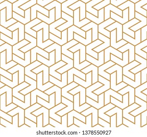 Abstract geometric pattern with stripes, lines. Seamless vector background. White and gold ornament. Simple lattice graphic design