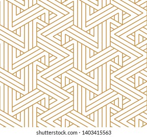 Abstract geometric pattern with stripes, lines. Seamless vector background. White and gold ornament. Simple lattice graphic design