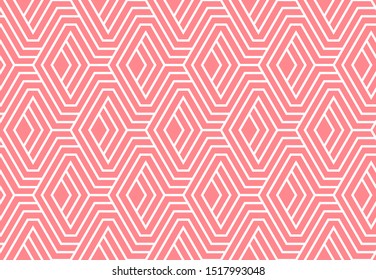 Abstract geometric pattern with stripes, lines. Seamless vector background. White and pink ornament. Simple lattice graphic design