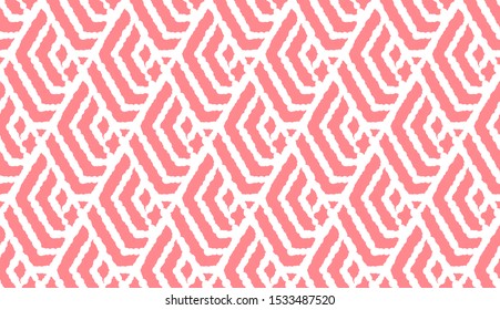 Abstract geometric pattern with stripes, lines. Seamless vector background. White and pink ornament. Simple lattice graphic design
