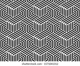 Abstract geometric pattern with stripes, lines. Seamless vector background. White and black ornament. Simple lattice graphic design
