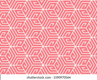 Abstract geometric pattern with stripes, lines. Seamless vector background. White and pink ornament. Simple lattice graphic design