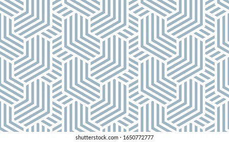 Abstraktes geometrisches Muster mit Streifen, Linien. Nahtlose Vektorillustration, Hintergrund. Weiße und blaue Ornamente. Einfache Gittergrafik-Gestaltung