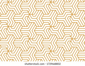 Abstract geometric pattern with stripes, lines. Seamless vector background. White and gold ornament. Simple lattice graphic design