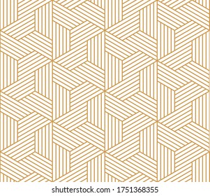 Abstract geometric pattern with stripes, lines. Seamless vector background. White and gold ornament. Simple lattice graphic design