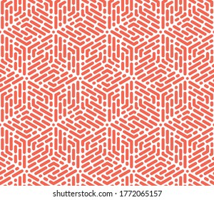 Abstract geometric pattern with stripes, lines. Seamless vector background. White and pink ornament. Simple lattice graphic design