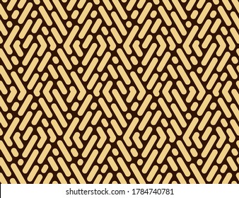 Abstract geometric pattern with stripes, lines. Seamless vector background. Dark brown and gold ornament. Simple lattice graphic design