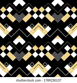 Abstract geometric pattern with stripes, lines. A seamless vector background. Gold black and white texture.