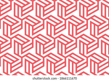 Abstract geometric pattern with stripes, lines. Seamless vector background. White and pink ornament. Simple lattice graphic design