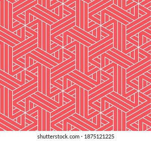 Abstraktes geometrisches Muster mit Streifen, Linien. Nahtloser Vektorhintergrund. Weiße und rosafarbene Ornamente. Einfache Gittergrafik-Gestaltung