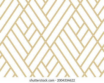 Abstract geometric pattern with stripes, lines. Seamless vector background. White and gold ornament. Simple lattice graphic design