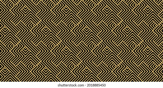 Abstraktes geometrisches Muster mit Streifen, Linien. Nahtloser Vektorhintergrund. Gold und Schwarz-Ornament. Einfache Gittergrafik-Gestaltung
