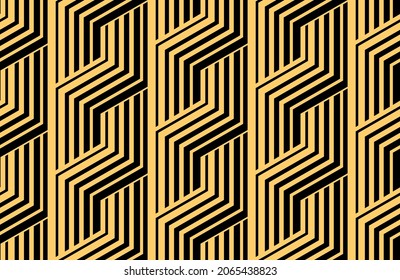 Abstract geometric pattern with stripes, lines. Seamless vector background. Gold and black ornament. Simple lattice graphic design