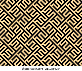 Abstraktes geometrisches Muster mit Streifen, Linien. Nahtloser Vektorhintergrund. Gold und Schwarz-Ornament. Einfache Gittergrafik-Gestaltung