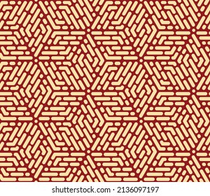 Abstract geometric pattern with stripes, lines. Seamless vector background. Gold and red ornament. Simple lattice graphic design