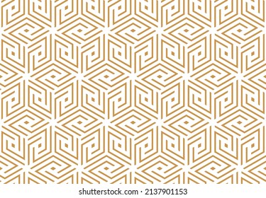 Abstract geometric pattern with stripes, lines. Seamless vector background. White and gold ornament. Simple lattice graphic design