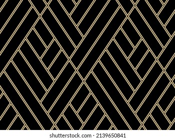 Abstraktes geometrisches Muster mit Streifen, Linien. Nahtloser Vektorhintergrund. Gold und Schwarz-Ornament. Einfache Gittergrafik-Gestaltung
