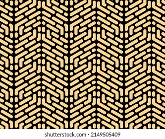 Abstract geometric pattern with stripes, lines. Seamless vector background. Gold and black ornament. Simple lattice graphic design