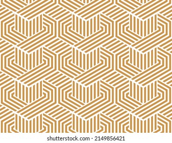 Abstract geometric pattern with stripes, lines. Seamless vector background. White and gold ornament. Simple lattice graphic design